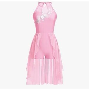 AFAVOM Pink Lyrical Dance Costume Dress Lace Chiffon Contemporary Adult M